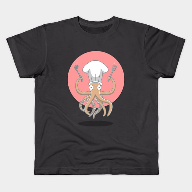 octopus chef Kids T-Shirt by fflat hds